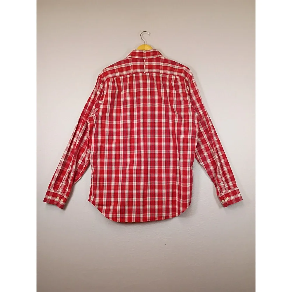 Classic Banana Republic Mens Large Red White Plaid Soft Wash Slim Fit Shirt